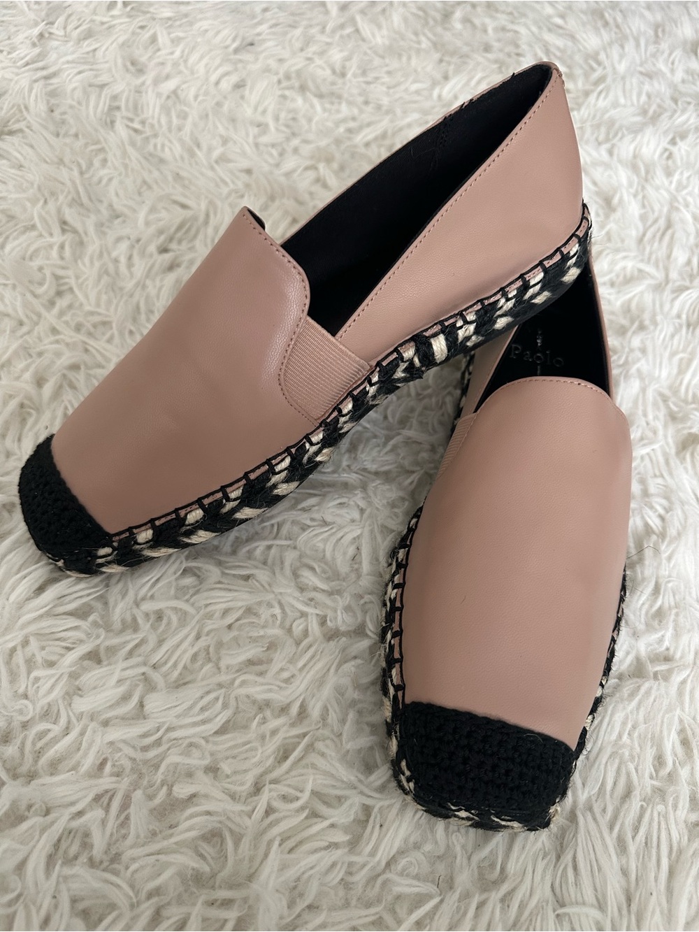 Linea Paolo Sally Leather Espadrille Slip On Flats Nude Pink Black Size 7.5M